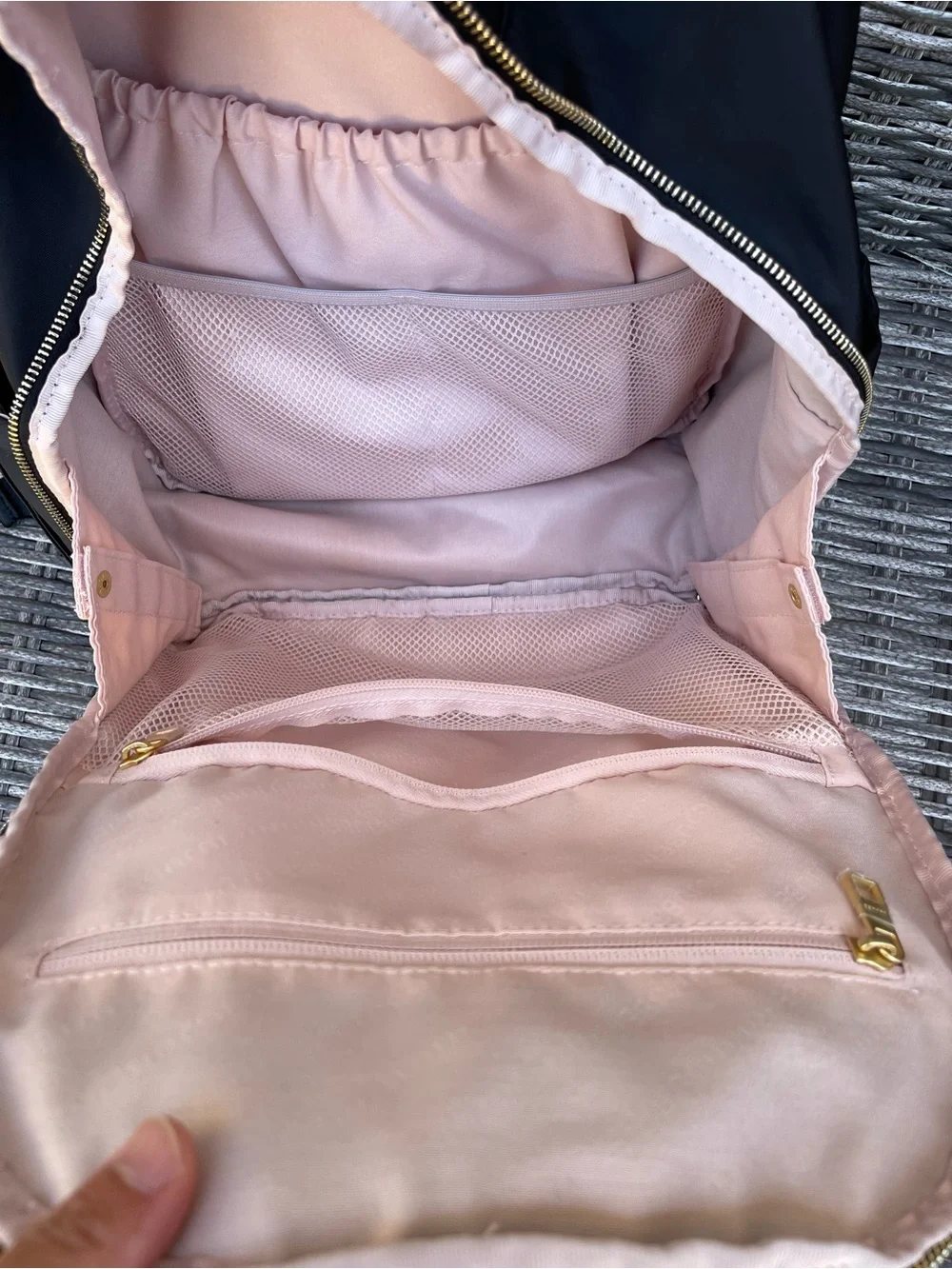 JuJuBe Black Backpack with Gold Hardware, and portable changing pad included